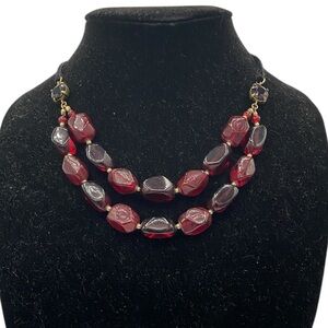 Elegant Red and Goldtone Nine West Beaded Necklace